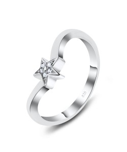CZ Star On Curly Shaped Silver Ring NSR-890